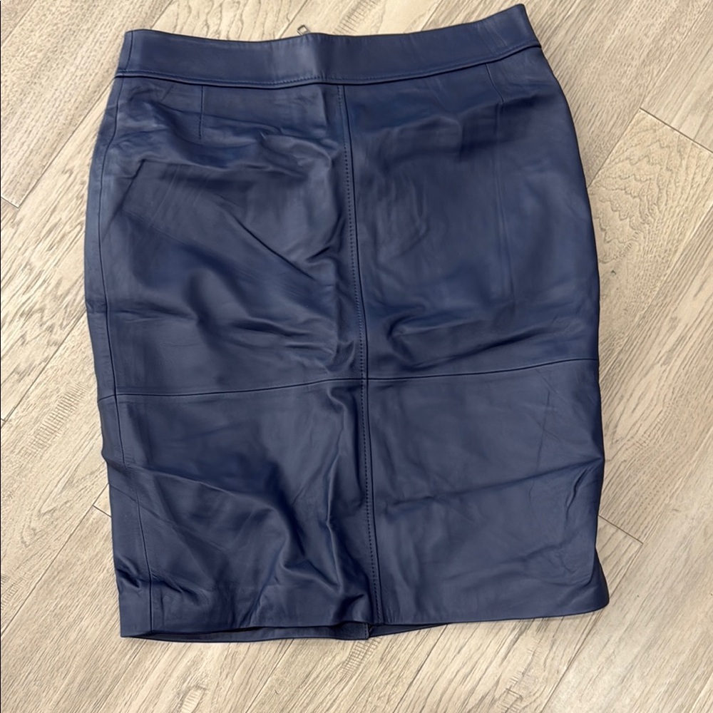 Boss Leather Blue Pencil Skirt Knee-Length Work